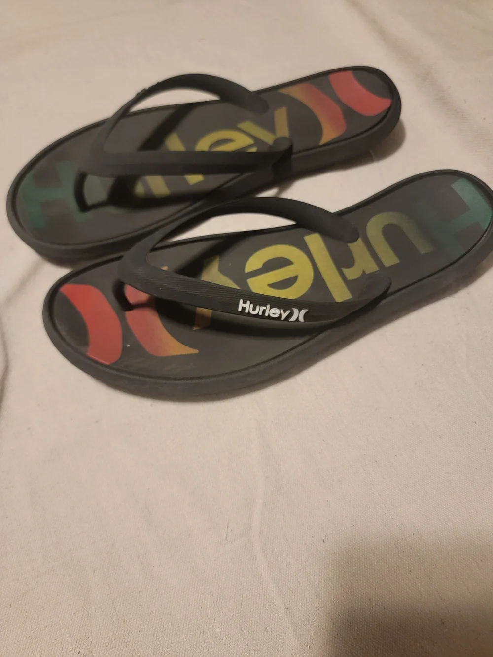 Hurley Men’s Black Flip Flops with Multicolor Logo